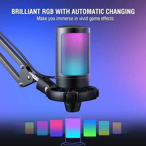 FIFINE Gaming PC USB Microphone, Podcast Condenser Mic with Boom Arm, Pop Filter, Mute Button for Streaming, Twitch, Online Chat, RGB Computer Mic for PS4/5 PC Gamer Youtuber-AmpliGame A6T thumbnail 5