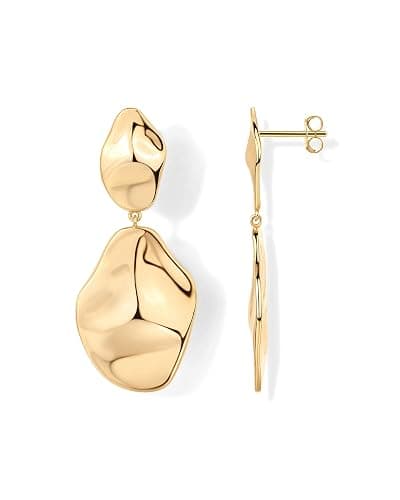 PAVOI 14K Gold Plated 925 Sterling Silver Posts Teardrop Statement Dangle Earrings | Lightweight Hammered Drop Dangle Earrings for Women - Image 1