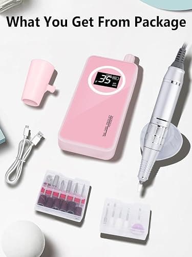 Nail Drill 50000 RPM, Electric Nail File E-File Machine with 12 Drill Bits | Rechargeable Portable Nail Drill for Acrylic Gel Nails, LCD Display, Low Noise, Home Salon Manicure Polishing Kit, Pink thumbnail 7