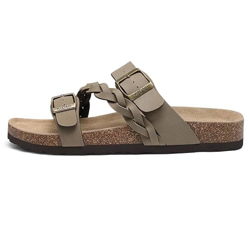 KIDMI Braided Cork Footbed Sandals for Women Slides with Arch Support | Adjustable Buckle Sandals, Comfortable Slip On Sandals for Walking, Beachside, Travel & Summer Casual Wear thumbnail 4