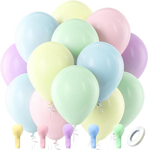 Bezente Pastel Balloons Latex Party Balloons, 100 Pack 12 inch Round Helium Multicolor Macaron Balloons for Easter Birthday Rainbow Party Bridal Shower Wedding Decorations - Image 1