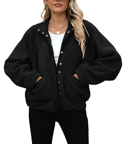 Yanekop Womens Fleece Jacket Fuzzy Long Sleeve Short Winter Coats Button Down Sherpa Jacket Outerwear with Pockets thumbnail 3