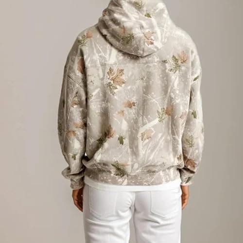 Men Camo Hoodie, Camo Leaf Printed Essential Hoodies, Comfort Trendy Sweatshirt with Pockets, Long Sleeve Loose thumbnail 5