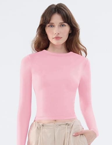 Women's Soft Long Sleeve Shirts Crew Neck Tops Basic Tees Stretchy Going Out Crop Tops Y2K Slim Fit T-Shirts thumbnail 5