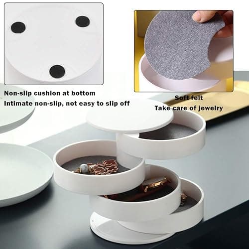 BUYGOO Jewelry Organizer Rotating Storage Box Jewelry Storage Box 4-Layer Round Jewellery Storage Organiser 360 Degree Rotating Portable Jewelry Accessory Storage box for Earrings Necklaces Rings thumbnail 6