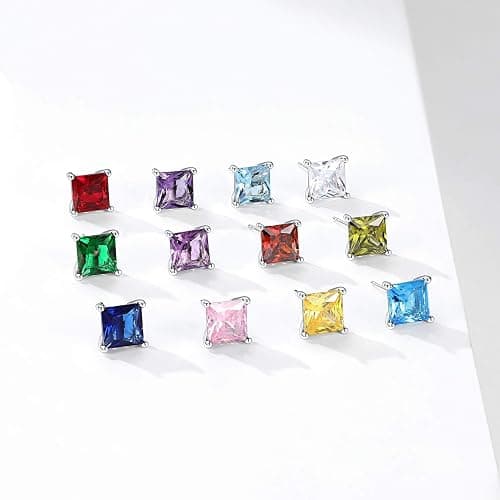ChicSilver 925 Sterling Silver Earrings Sparkling Heart/Round/Princess Cut Birthstone Earrings for Women Birthday Jewelry with Gift Box thumbnail 9