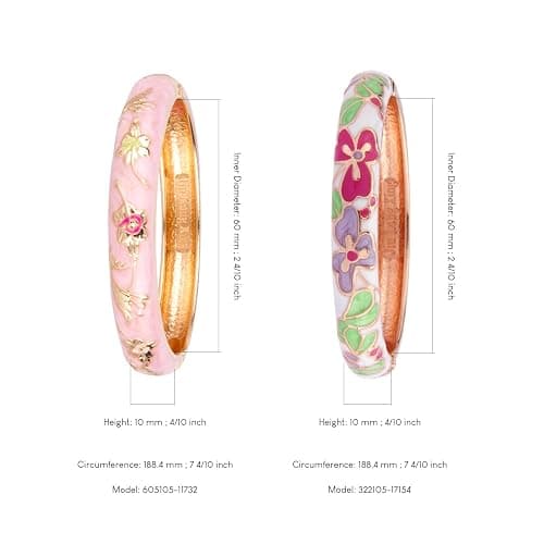UJOY Classic Cloisonne Bracelets Enamel Jewelry Plated Bamboo Flower Cuff Metal Bangle for Women Gift Box thumbnail 3