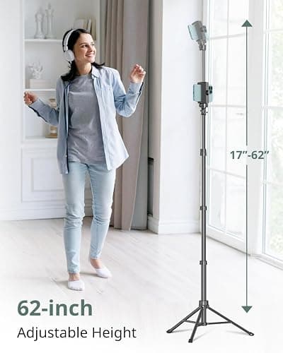 SENSYNE 62" Phone Tripod & Selfie Stick, Extendable Cell Phone Tripod Stand with Wireless Remote and Phone Holder, Compatible with iPhone Android Phone, Camera thumbnail 2
