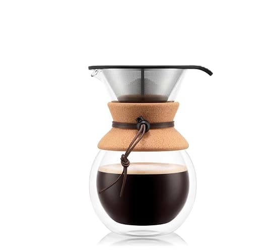 Bodum 34oz Pour Over Coffee Maker, High-Heat Borosilicate Glass with Reusable Stainless Steel Filter and Double Wall Cork Grip - Made in Portugal - Image 1