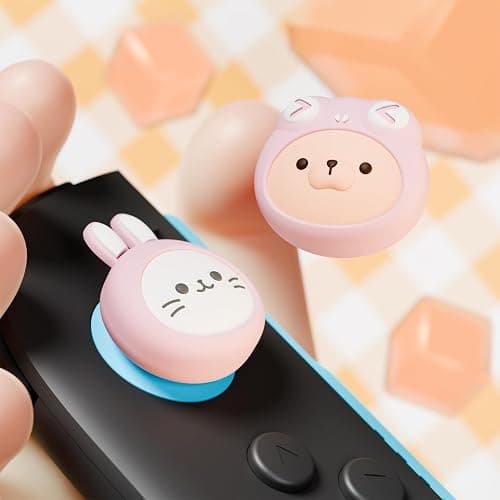 PlayVital Thumb Grips for Nintendo Switch 2 | Kawaii Silicone Joystick Caps (4-Pack) - Cute Accessories Animal Design Thumbstick Covers for Joycon 2 - Pink Cosplaying Kitten & Puppy thumbnail 5