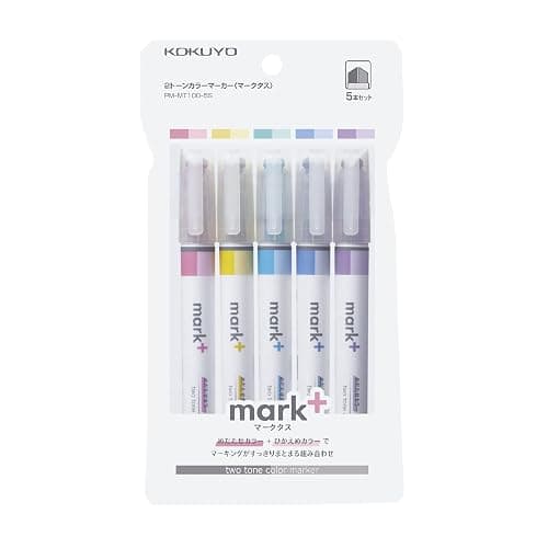 KOKUYO Pastel Highlighters, 2 Tone Chisel Tip Bible Markers in Assorted Colors, No Bleed Quick-Dry Art Marker for Journal, Planner, Notes. Japan Import (PM-MT100-5S) - Image 1