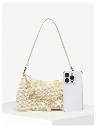 GORGLITTER Women's Boho Seashell Beaded Bag Woven Straw Bags Summer Clutch Purse thumbnail 3