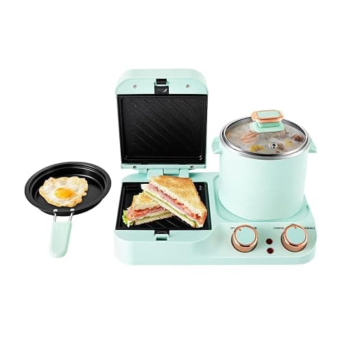 JEYUUMIM 3 in 1 Breakfast Station Retro Household Breakfast Maker with Detachable Baking Tray Electric Mini Toaster Bread Breakfast Machine with Frying Pan Boiling Pot Food Steamer - Image 1