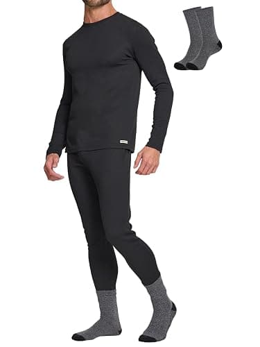 Lands' End Thermal Underwear for Men 3 Pc. Set – Warm Long Johns for Men Base Layer Long Sleeve Shirt, Pants & Socks - Image 1