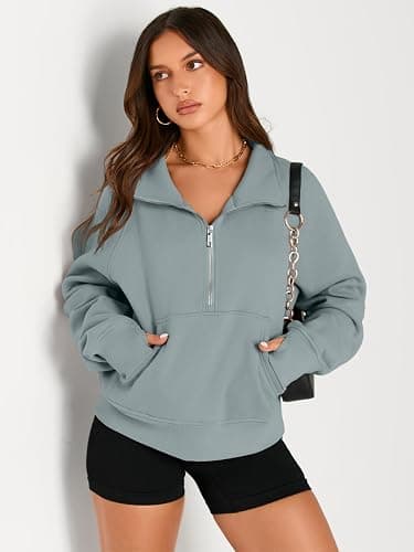 AUTOMET Womens Sweatshirts Half Zip Cropped Pullover Fleece Quarter Zipper Hoodies 2025 Fall Fashion Outfits Clothes thumbnail 2