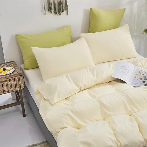 KAREVER Light Yellow Comforter Set Queen Off White Bedding Set Men Beige Breathable Ivory Bedding Set Women Soft Off White Queen Ivory Bedding Comforter Set Queen thumbnail 5