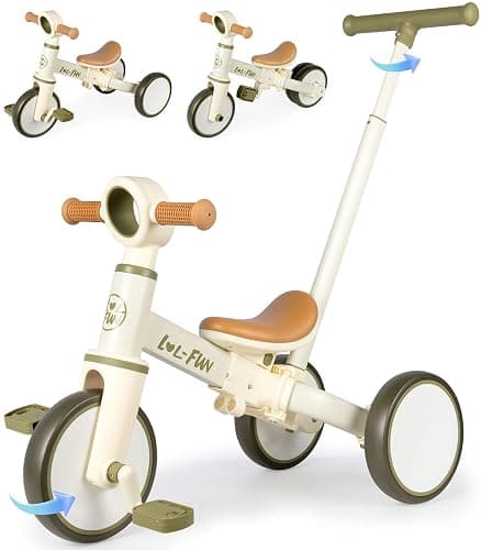LOL-FUN Tricycle for Toddlers 1-3 Baby Balance Bike 1 2 Year Old Boys Girls Ride on Toy with Parent Steering Push Handle & Removable Pedal - Image 1