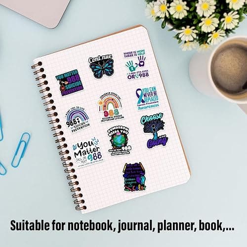 HOSALA (10Pcs-3in) 988 Suicide Prevention Sticker Pack, Teal & Purple Ribbon Suicide Awareness Sticker, Mental Health Motivational Gift, Positive Affirmations Decor for Laptop Tablet Helmet Vehicle thumbnail 6