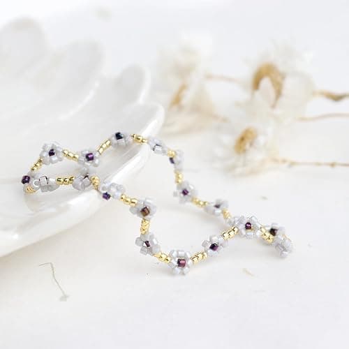Agriajun Gold Daisy Flower Beaded Stretch Bracelets for Women, Cute Handmade Floral seed Beads Stackable Bracelet Beach Spring Boho Jewelry Gift thumbnail 6