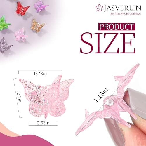 JASVERLIN Glitter Mini Butterfly Hair Claw Clips, Sparkly Colorful Hair Accessories for Girls and Women - 90s Y2K Cute, Small, Tiny Clip in 10 Assorted Colors, Set of 50 (Glitter) thumbnail 3