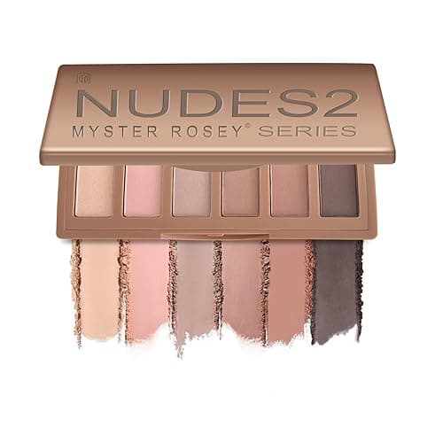 MYSTER ROSEY Nudes 2 Series Mini Eyeshadow Palette, Velvety Matte&Satin Finish, 6 Nude Taupe & Brown Neutral Eye Shadows, Travel Friendly Size, Vegan, Cruelty -free - pale nude satin, nude-pink matte, warm gray matte, muted red-brown matte, taupe-brown matte, soft black matte
