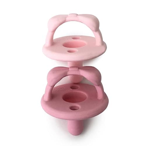 Itzy Ritzy Silicone Pacifiers for Ages 6-18 Months – Itzy Soother Pacifiers Feature Collapsible Handle & Two Air Holes for Added Safety – Set of 2 in Light & Dark Pink - Image 1