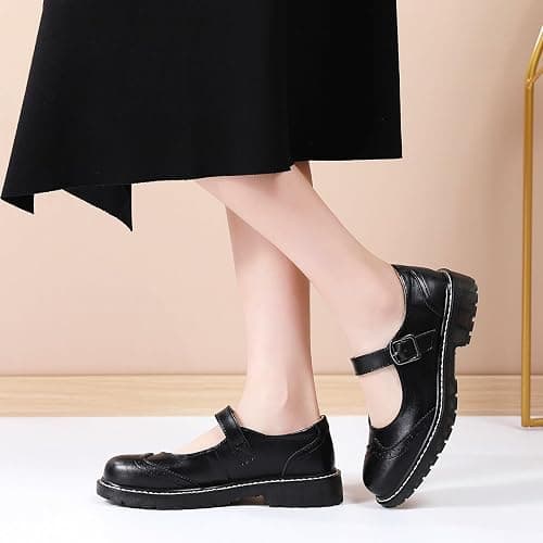 XMM Mary Jane Shoes Women Mary Janes Flats Ladies Oxford Shoes for Women Comfort Leather Round Toe Non-Slip Dressy Casual Cute Girls School Work Shoes thumbnail 2