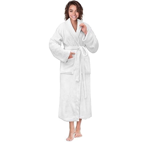 PAVILIA Women Robe Fleece Plush Soft, Fluffy Fuzzy Cozy Warm Lightweight Bathrobe, Shower Spa House Long Robe for Women - Small-Medium - White