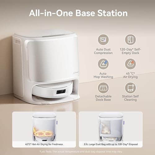 NARWAL Freo X10 Pro Robot Vacuum and Mop Combo, 11,000Pa Suction,DualFlow Tangle-Free System,MopExtend Edge Cleaning,Self-Emptying,Auto Mop Wash & Dry,for Pet Hair & Hard Floors,White thumbnail 5