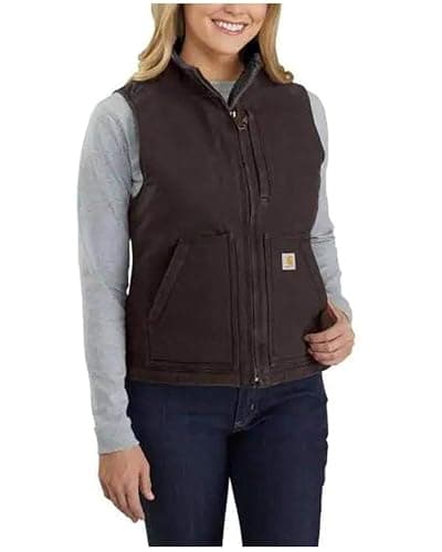 Carhartt Women's Relaxed Fit Washed Duck Sherpa-Lined Mock-Neck Vest - Image 1