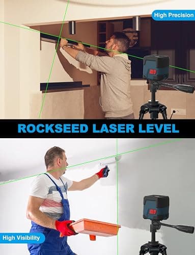 Laser Level, RockSeed Cross Line Laser with Self-Leveling, Vertical and Horizontal Line, Rotatable 360 Degree, Carrying Pouch, Battery Included (Green with 47 inch Tripod) thumbnail 5