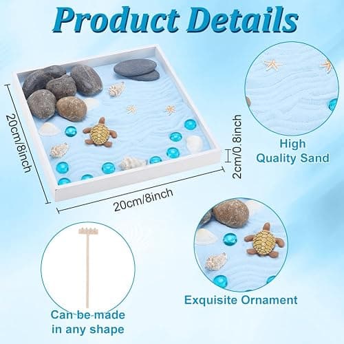 WEBEEDY Sea Turtle Zen Garden Kit for Desk Japanese Garden Kit,Mini Desktop Zen Decor with Wooden Tray,Sand,Tools for Home Office Relaxation Meditation Gift,Square(7.9x7.9/20x20cm) thumbnail 3