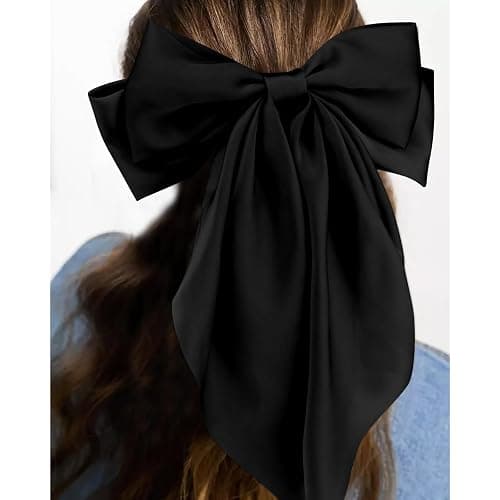 Velscrun Hair Bows for Women Girls 3Pcs White Silky Satin Large Hair Bow Black Coquette Bow Brown Big Bows Hair Clip Oversized Hair Ribbons Long Tail Hair Bow Hair Barrettes Hair Accessories Gifts thumbnail 4