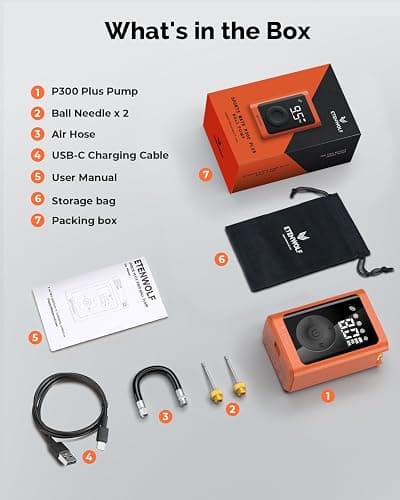 ETENWOLF P300 Plus Ball Pump, Electric Basketball Pump Inflation and Deflation, with 3200 mAh Rechargeable Battery, Air Pump for All Sports Balls thumbnail 8