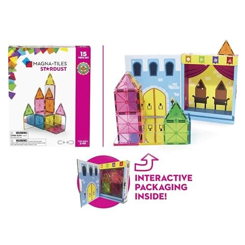 Magna-Tiles Stardust Set - Die Original Magnetische Baufliesen für Kreatives Offenes Spielen, Lernspielzeug für Kinder ab 3 Jahren (15 Stück inklusive Glitzer und Spiegel), Mehrfarbig, 15 Piece thumbnail 5