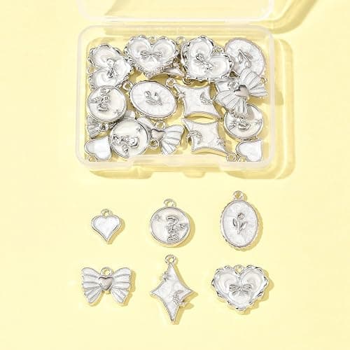MakemadeDIY Assorted 10-24 Pcs Elegant Flower Enamel Charms Bow Flower Round Heart Necklaces Pendants Earrings Charms for Jewelry Making Bracelets Necklaces Earrings Keychains DIY Crafts thumbnail 6
