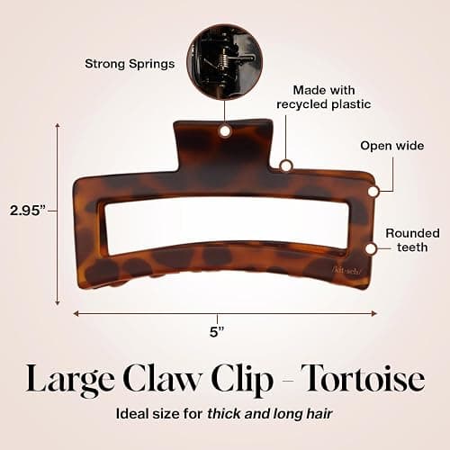 Kitsch Assorted Hair Clips for Women - Strong Hold Open Shaped Hair Claw Clips for Girls, Flat Claw Clip - Matte Finish, Durable Plastic | Ideal Gifts for Women - Black & Tortoise, 3 Pcs thumbnail 2