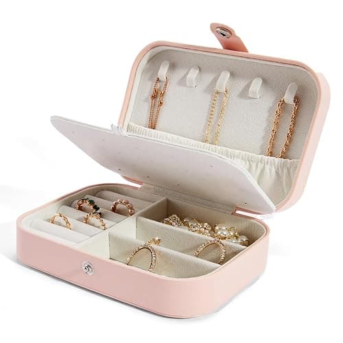 Smileshe Jewelry Box, PU Leather Small Portable Travel Case, 2 Layers Organizer Display Storage Holder Box for Rings, Earrings, Necklaces, Bracelets - Image 1