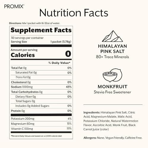 ProMix Nutrition Electrolytes Powder Hydration Packets - Himalayan Pink Salt, Magnesium, Potassium, Vitamin C - Salted Watermelon, Lightly Sweetened - 30 Servings (Pack of 30) thumbnail 2