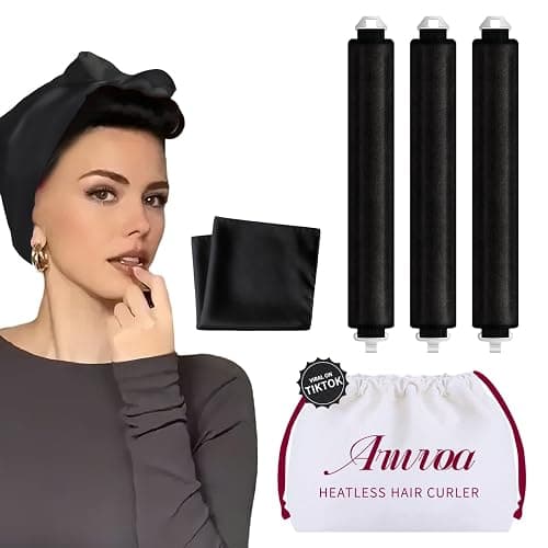 3-Piece Segmented Heatless Hair Curler Set, 1.2" Soft Velvet No Heat Curls Overnight Blowout Rods to Sleep In, DIY Silk Scarf Curling Headband for Long Hair & Medium Hair, Travel Bag Included-Black - Image 1
