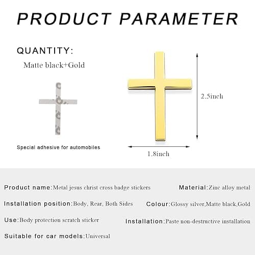 DXNQ 2PCS Metal Jesus Christ Cross Badge Stickers, 2.5"×1.8" Alloy 3D Individual Car Cross Sticker, Self Adhesive Scratch Covering Metal Cross Auto Emblem Decal for Car Body Fender Tail (Black+Golden) thumbnail 2