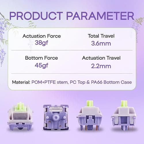 EPOMAKER Wisteria V2 Linear 38gf Keyboard Switches Set, with Light Diffuser, Pre-lubed, 5 Pin Creamy Switch, 35 Pieces for Mechanical Gaming Keyboards thumbnail 3