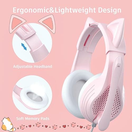 Anivia Pink Gaming Headset with Microphone for PC Computer iOS Mac PS4 PS5 Xbox One Phone, 3D Surround Sound, Soft Memory Foam Ear Cushion, Wired Over-Ear Headphones with Mic for Gamer thumbnail 2