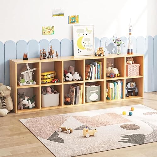NELYE 4 Cube Organizer Bookcase - Fabric Storage Bins Container, Open Shelf Simple Compartments Bookshelf, Oak - 4-Cube - Oak thumbnail 7