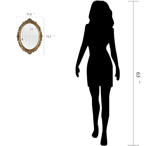 OIGUMR Small Oval Wall Mirror Resin Frame Size：15.7 x 11.2 inch Mirror Vintage Hanging Mirrors for Bedroom Living-Room Dresser Decor Gold thumbnail 3