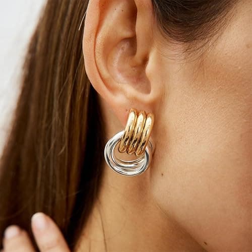 NIXMAX Chunky Gold Knot Earrings Statement Earrings for Women Gold Plated Dupes Geometric Dangle Earrings Hypoallergenic Fashion Trendy Jewelry Gifts thumbnail 4