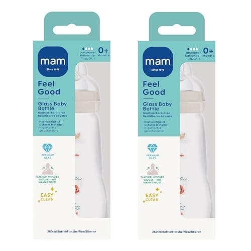 MAM 67036720–2 – Lot de 2 biberons confort en verre 260 ml – Neutres thumbnail 3