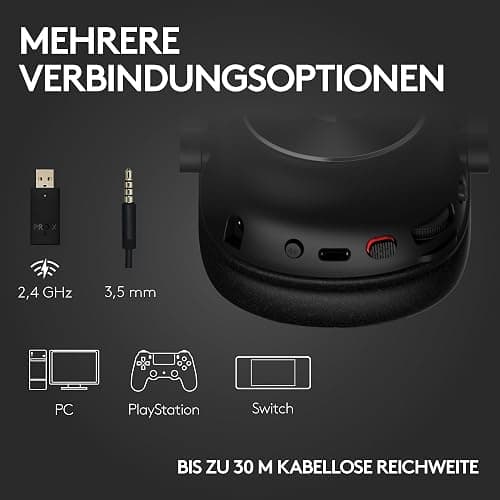 Logitech G PRO X 2 LIGHTSPEED Wireless Gaming Headset, abnehmbares Boom-Mic, 50-mm-Graphen-Treiber, DTS:X-Kopfhörer 2.0–7.1 Surround, Bluetooth/USB/3,5 mm Aux, PC, PS5, PS4, Nintendo Switch - Schwarz thumbnail 5