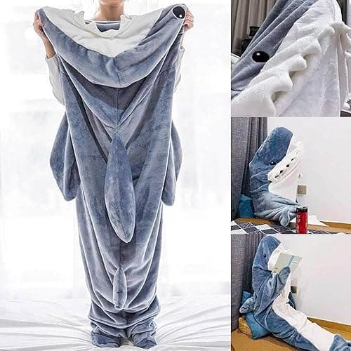 inkArts Shark Blanket Hoodie Onesie for Adult & Kid, Wearable Shark Sleeping Bag, Soft Cozy Onesie Costume thumbnail 6