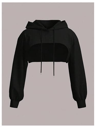 WDIRARA Women's Plus Size Drawstring Cropped Hoodie Long Sleeve Hooded Sweatshirts Streetwear thumbnail 3